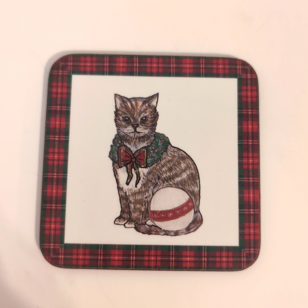 Pimpernel Vtg Tartan Christmas Set of 5 Cork Backed Coasters Made in England - Picture 5 of 8